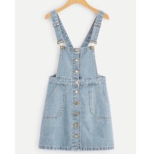 Button front overall denim dress